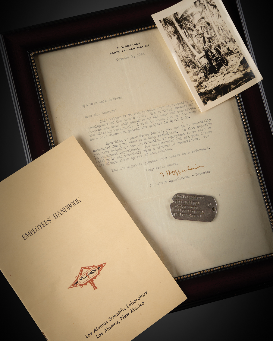 Framed letter with accompanying photograph and handbook